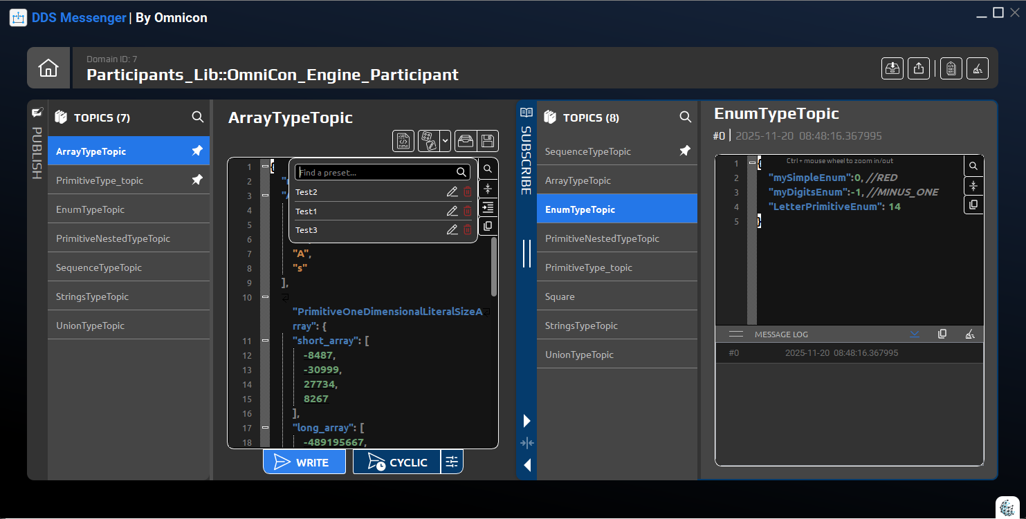 Create presets of messages and resend them whenever needed for regression, demos or troubleshooting.
